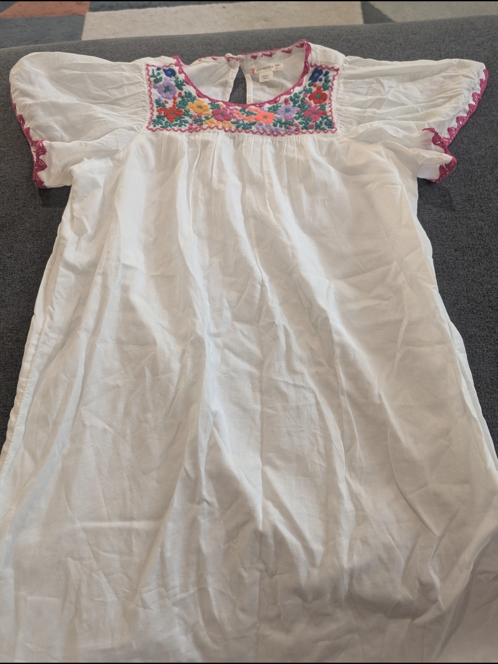 Crewcuts White Dress with Multicolor Floral Embroidery